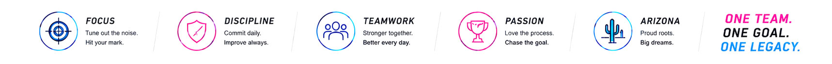 Focus. Discipline. Teamwork. Passion. Arizona. One Team. One Goal. One Legacy.